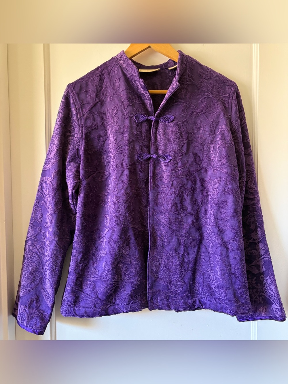 Purple Floral Jacquard Mandarin Collar Jacket